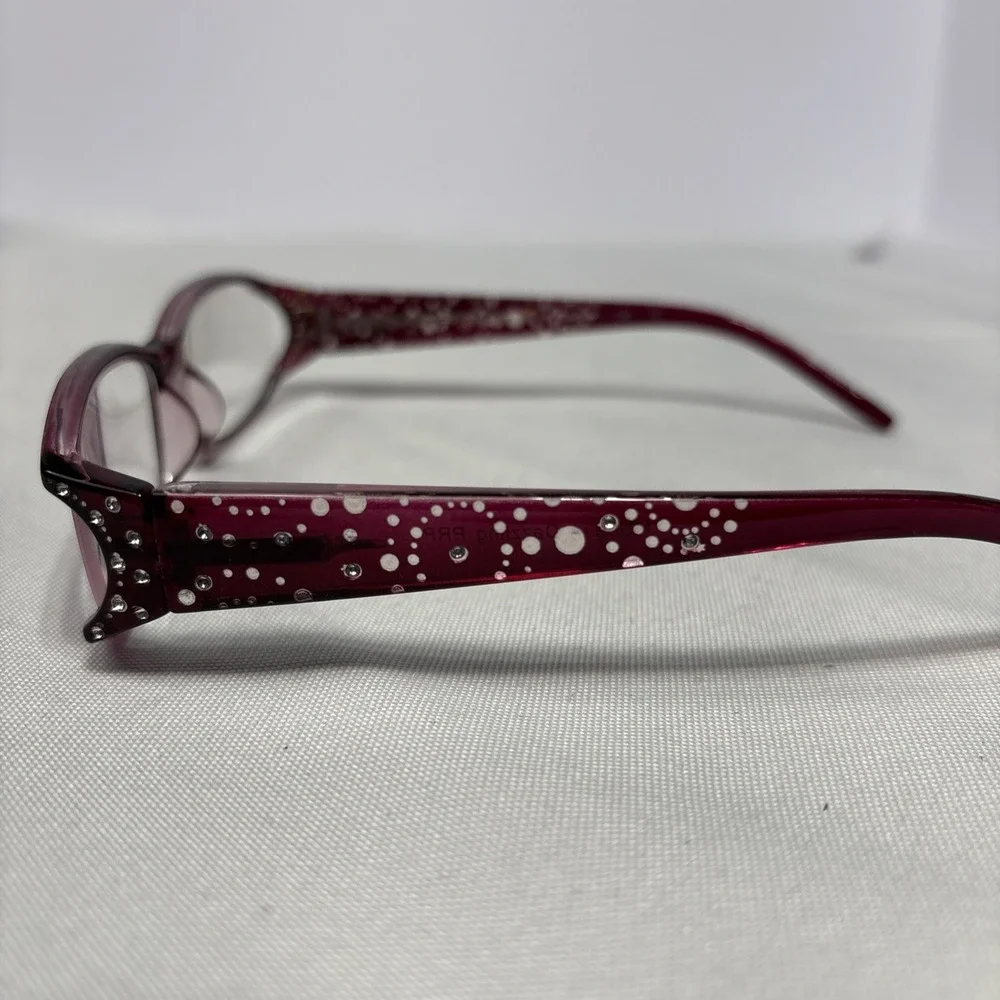 Foster Grant Reading Glasses +150 Red Glitter Polka‎ Dot Frame Stylish Readers